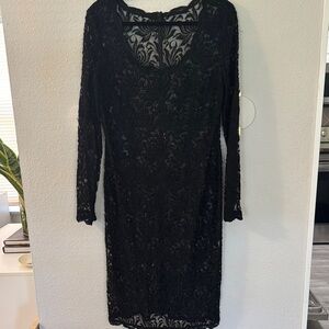Black Long Sleeve Sheer / Lace Cocktail Dress